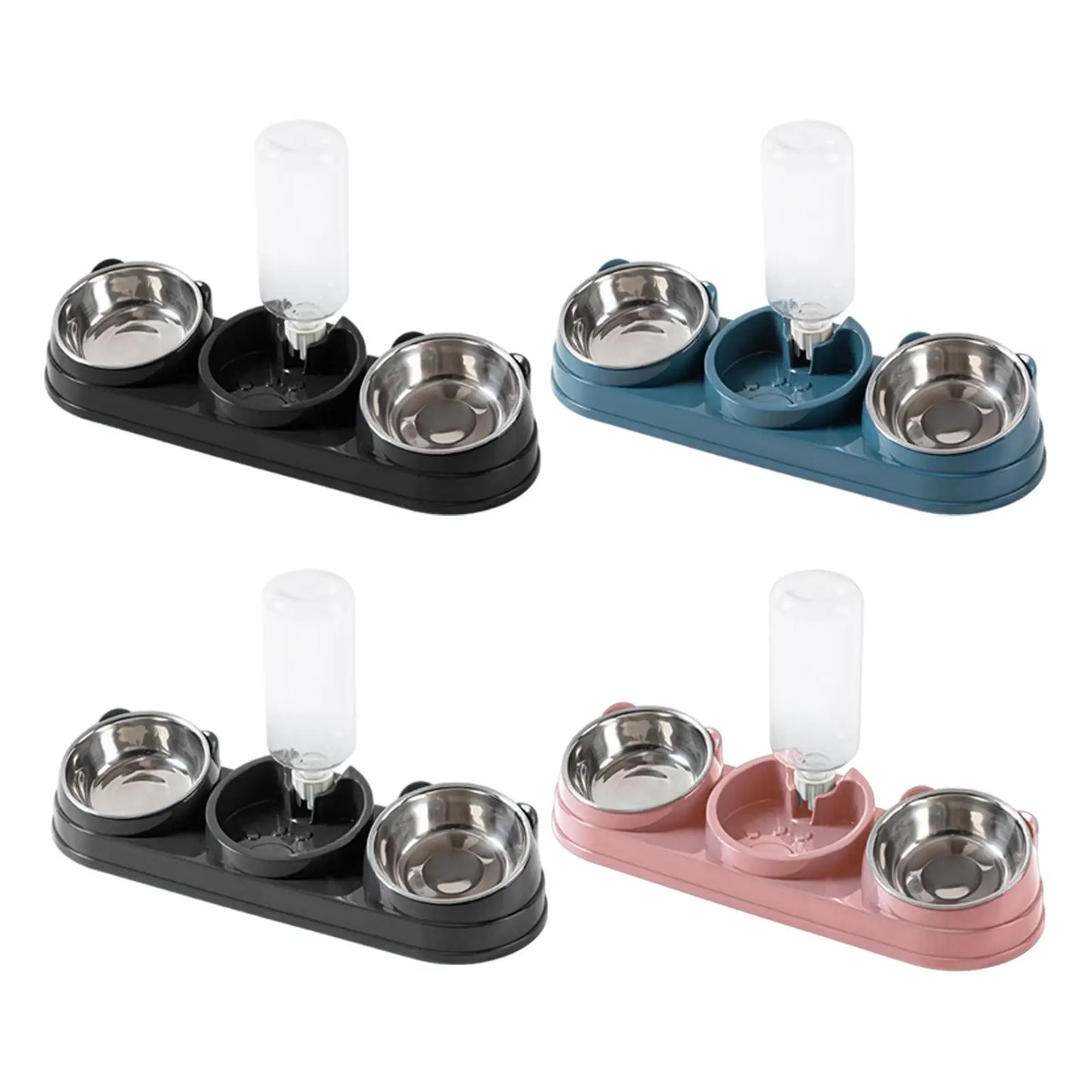 Triple Cat Bowl, Pet Food And Water Bowl, Tilted at 15°, 3 in 1, for Wet And