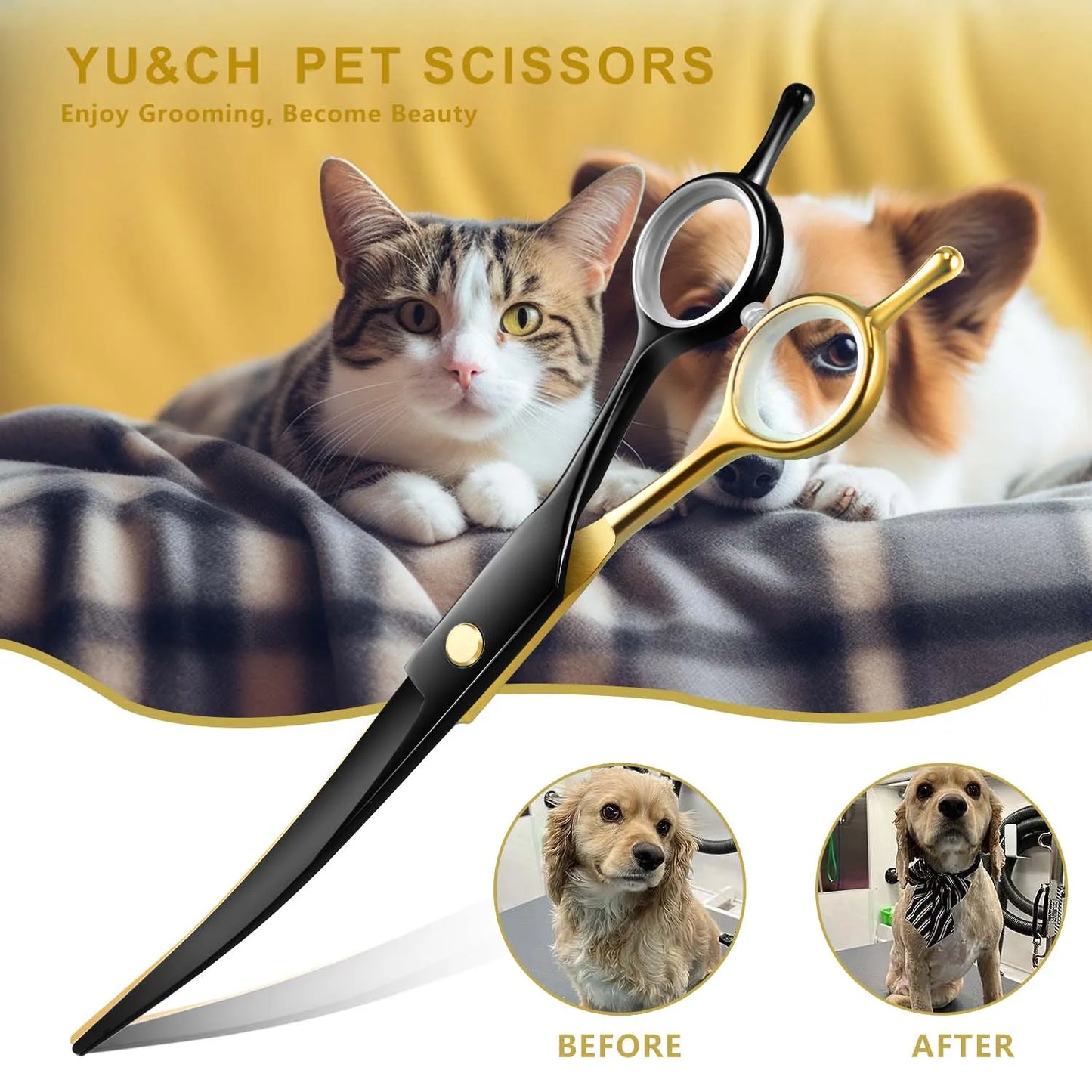 7.5" Professional Pet Curved Scissors Dog Curved Grooming Scissors For Dog&Cat Curved Shear As Dog Supplies Equipment