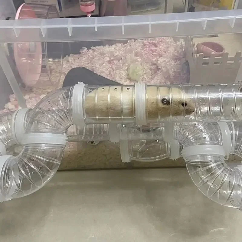 PetPlay DIY Hamster Tunnel Maze Set - Customizable Exterior Tubes, Transparent Design For Explorative Play