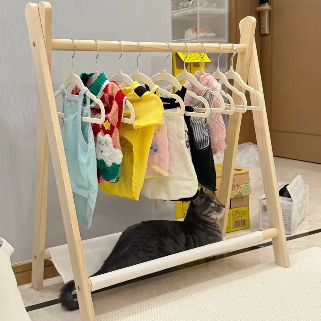 Solid Wood Pet Floor Coat Rack Wardrobe With Nine Hooks For Dogs And Cats Modern Living Room Storage Organizer