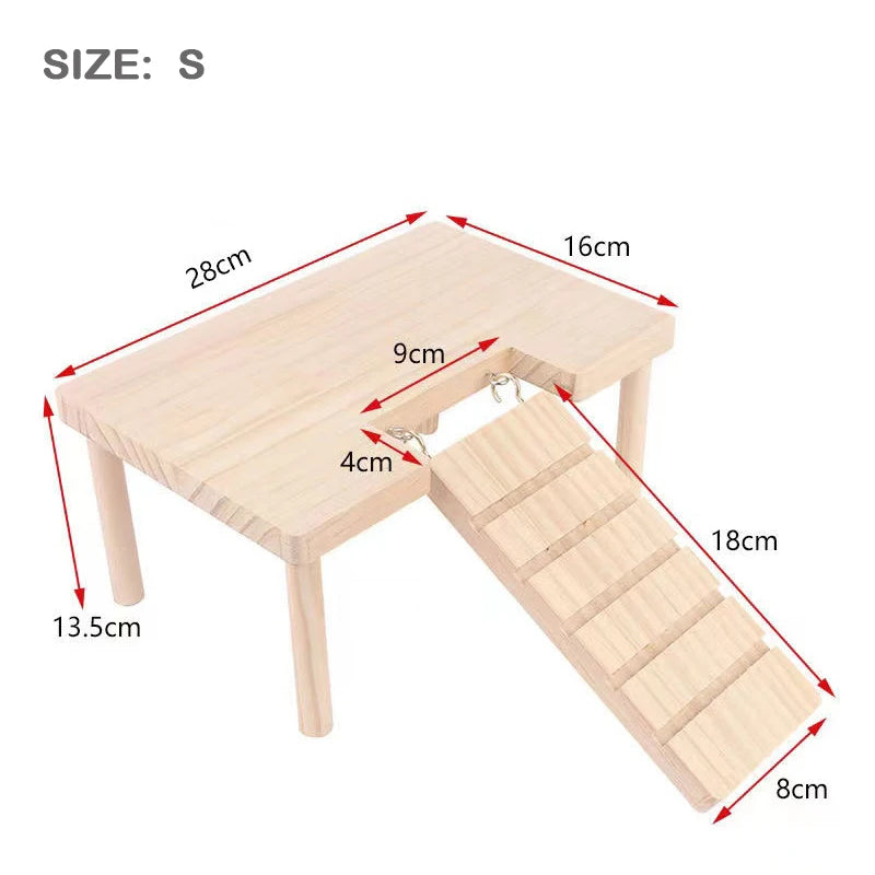L-shaped Wooden Hamster Platform 2-Tier With Stairs Thickened Climbing Hideout Boredom Relief Small Pet Cage Habitat Decor