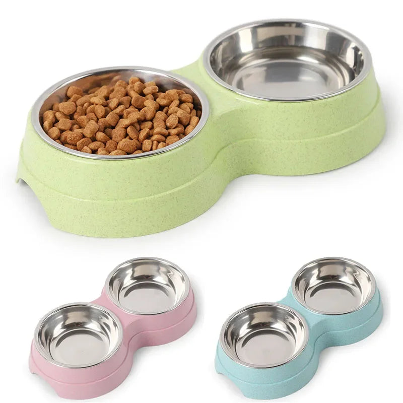 Stainless Steel Feeding Supplies for Cats and Puppies Dual Pet Bowl Dog Food Water Dispenser Pet Water Dispenser Dog Accessories