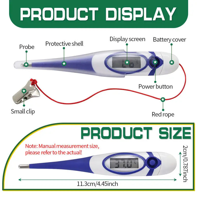 Professional Animal Digital Thermometer with Soft Probe Blue Digital Pet Dog Cat Veterinary Thermometer Waterproof Equipment