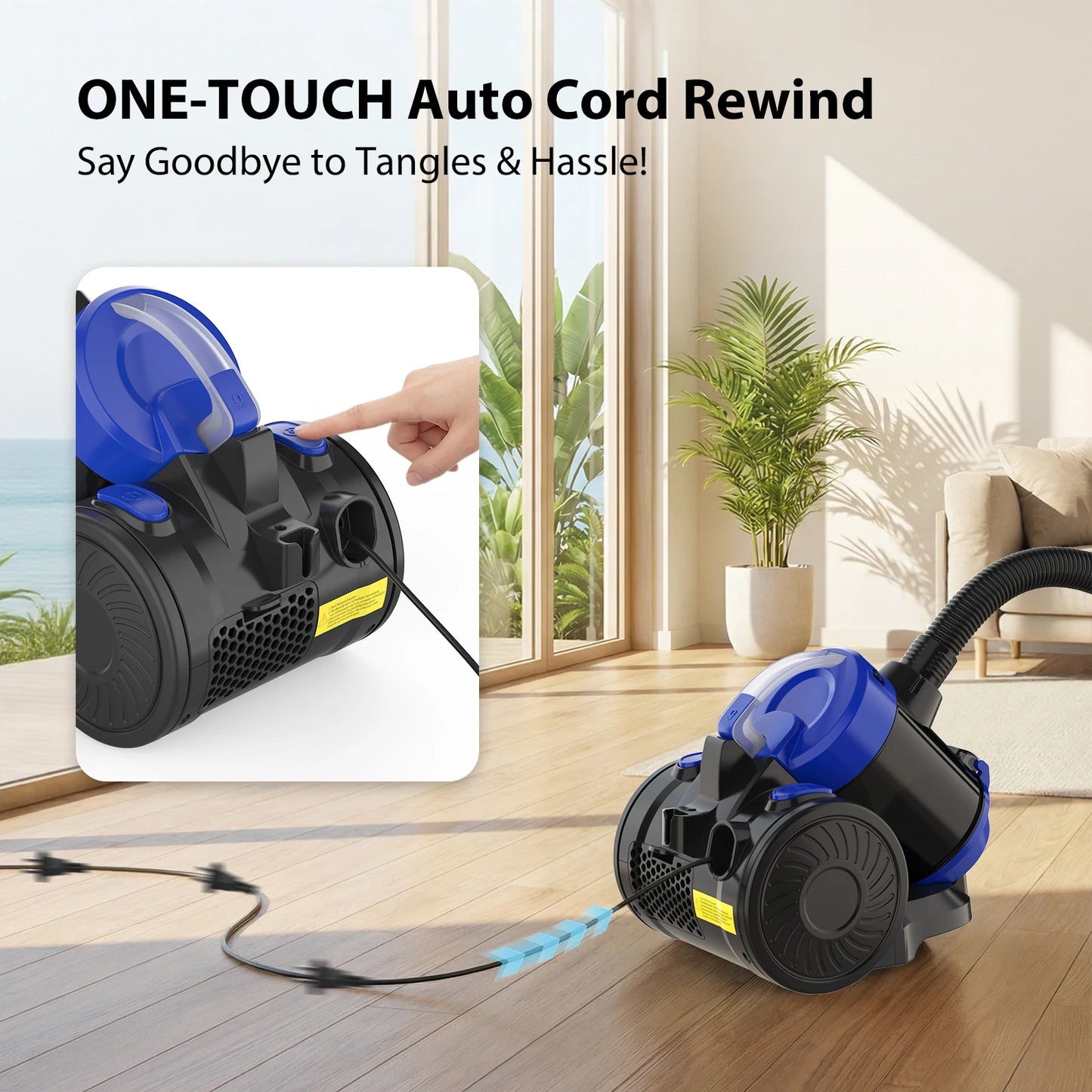 Bagless Vacuum Cleaner, 5000W Pet Hair Bagless Vacuum Cleaner Cylinder Carpet Cleaner with HEPA Filter, Long Reach, 3 In 1 Brush