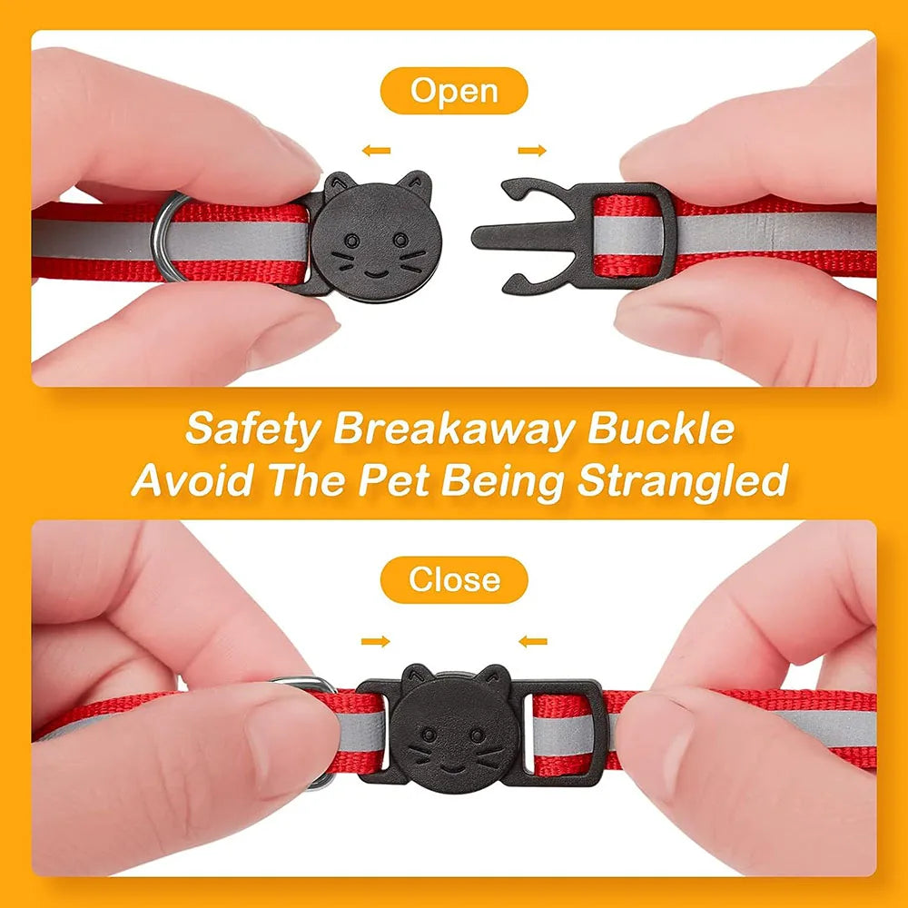 Reflective Breakaway Cat Collars with Bells Safety Buckle Adjustable Kitten Collar for Female and Male Cats