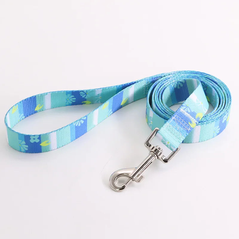 Colorful Printed Pet Collar Adjustable Dog Collar & Leashes Small Medium Dog Leash with Metal D Ring for Cat and Dog Accessories
