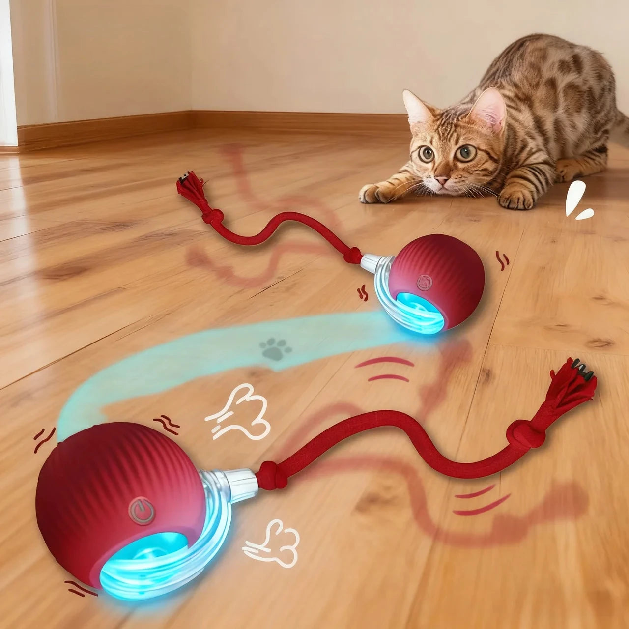 New Cat Interactive Ball Toy Automatic Rolling Ball Faux Tail Rechargeable Smart Pet Electric Toy Dog Cat Training Imitate Mouse