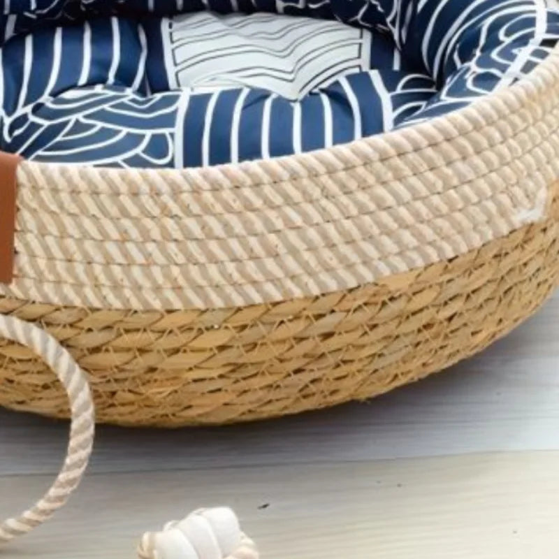 Vine Woven Cat Bed Pet Bed All-weather Comfortable Sleep 35/40cm Cat Bed Circular Cat House Puppy Bed Home Pet Supplies
