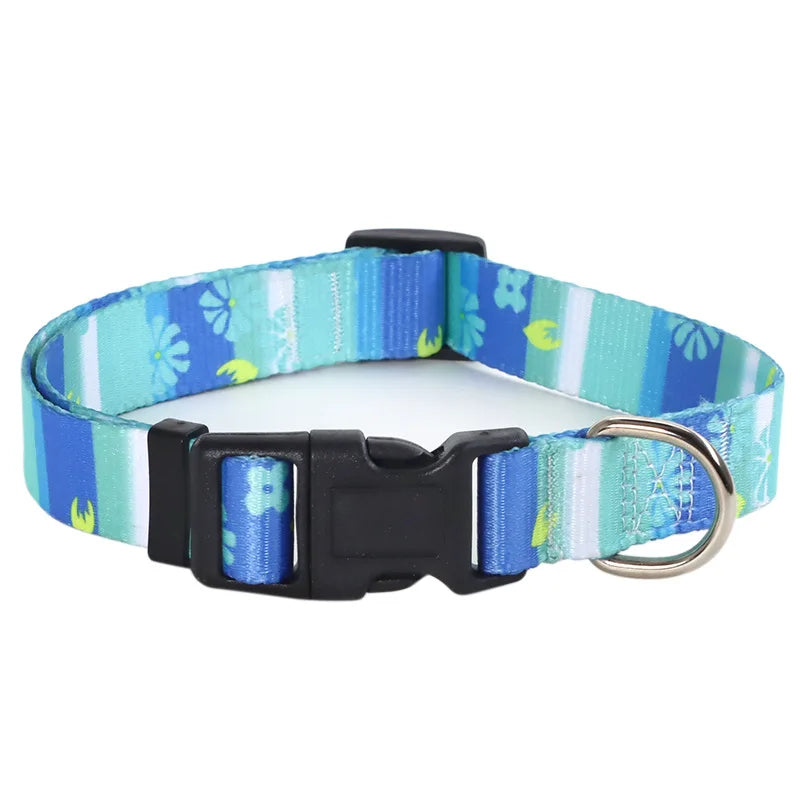 Colorful Printed Pet Collar Adjustable Dog Collar & Leashes Small Medium Dog Leash with Metal D Ring for Cat and Dog Accessories