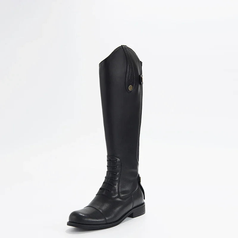 Women Knee High Leather Equestrian Boots Non Slip Riding Boots With Buckle And Zip Closure For Horse Riding