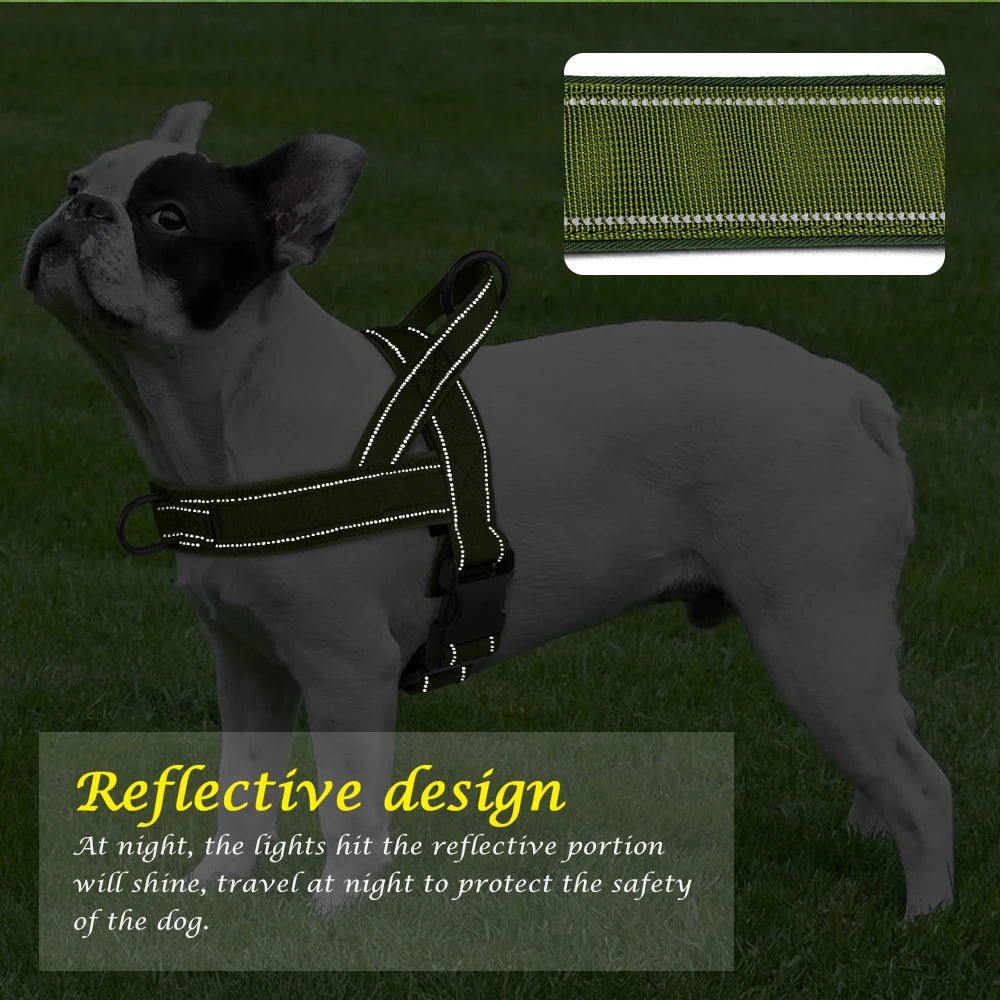 Nylon Tactical Military Dog Harness With Sticker Reflective Dog Training Harnesses No Pull Pet Vest For Dogs French Bulldog Pink