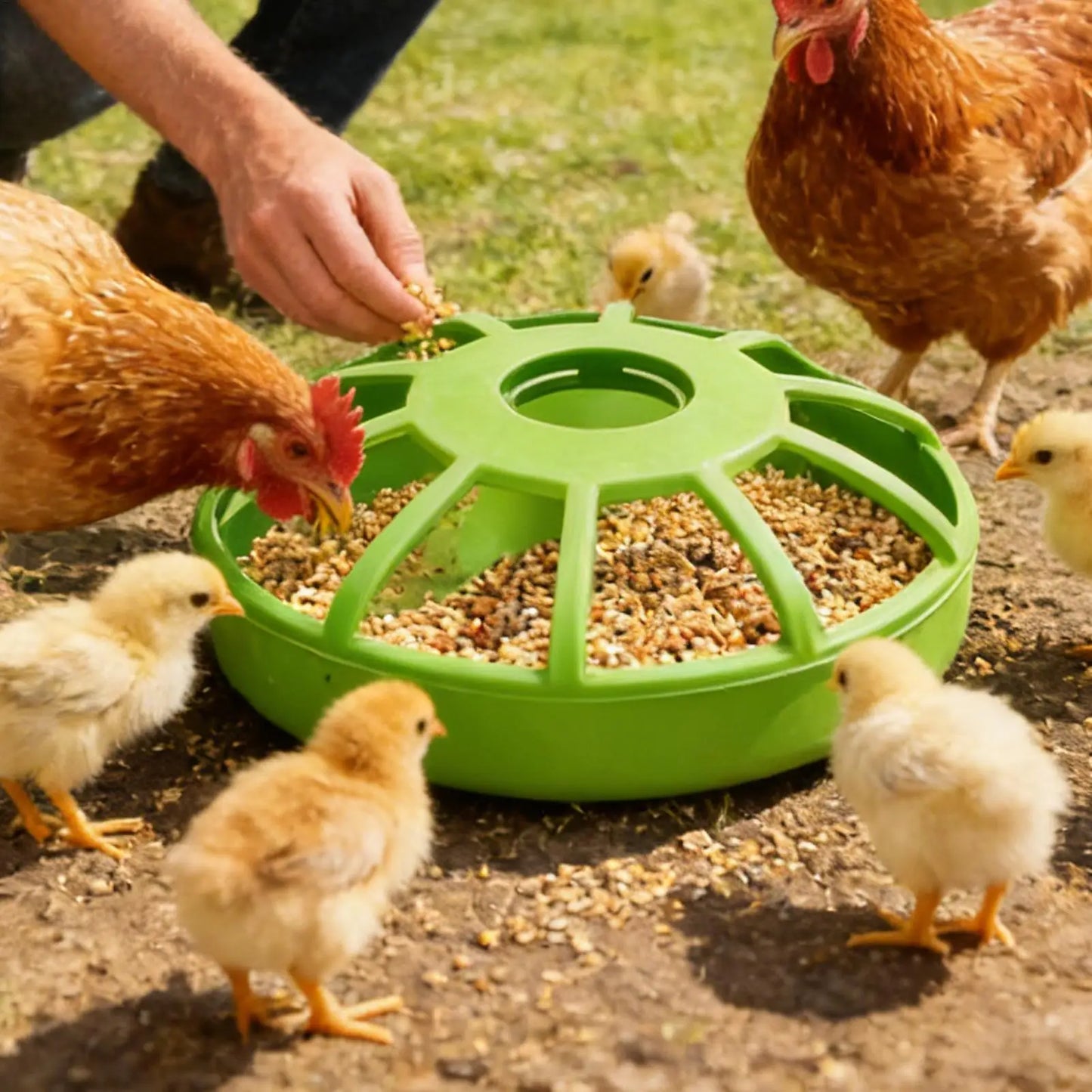 Poultry Feeder Round Spill Proof Non Slip Feeding Large Bird Feeder for Cage No Waste Easy Clean for Coop Yard Parrot Pigeon