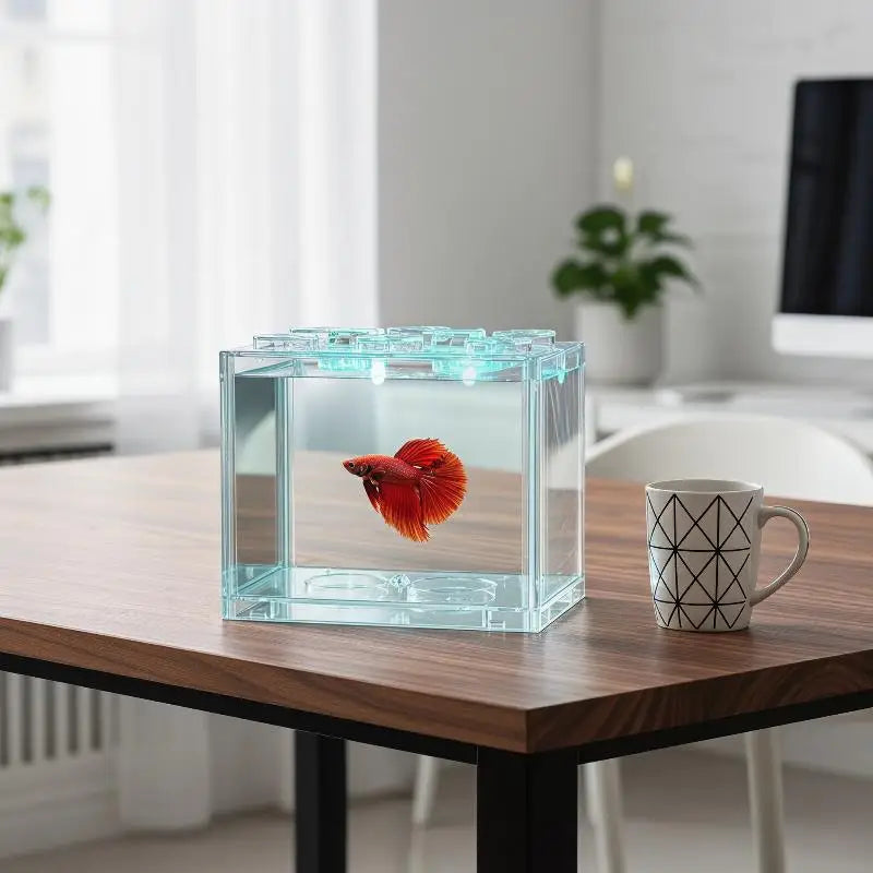[F] Aquarium Mini Acrylic Fish Tank Reptile Pet Box Stackable Aquarium Cylinder Landscape Seaweed For Home Office Decoration
