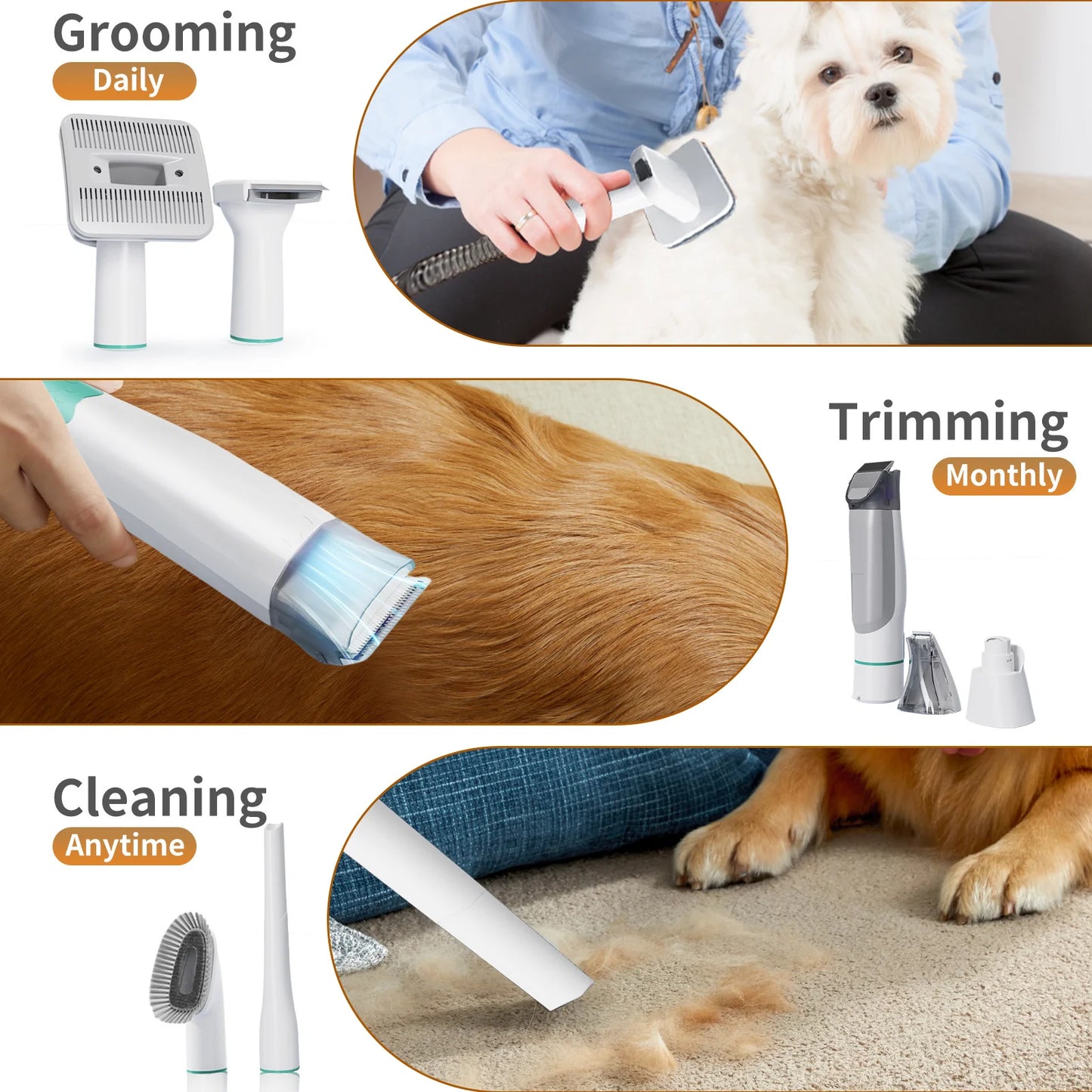 400W 7In1 Pet Vacuum Cleaner Dog Hair Dryer Grooming Set with Pet Hair Collection Cup and Hair Removal Tool Pet Hair Vacuum