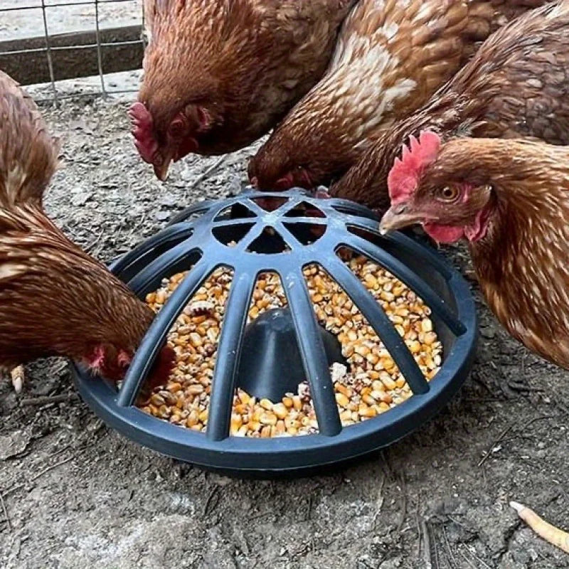 1Pc Durable Plastic Poultry Feeder, Suitable for Chickens, Ducks, and Geese - Non-Electric, Easy-To-Clean Round Feeding Trough with Safety Cover, Suitable for Farm and Backyard Poultry Feeding, Non-Tip-Over Poultry Feeding Tr
